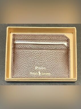 Polo by Ralph Lauren Chocolate Brown Pebbled Leather Card Holder